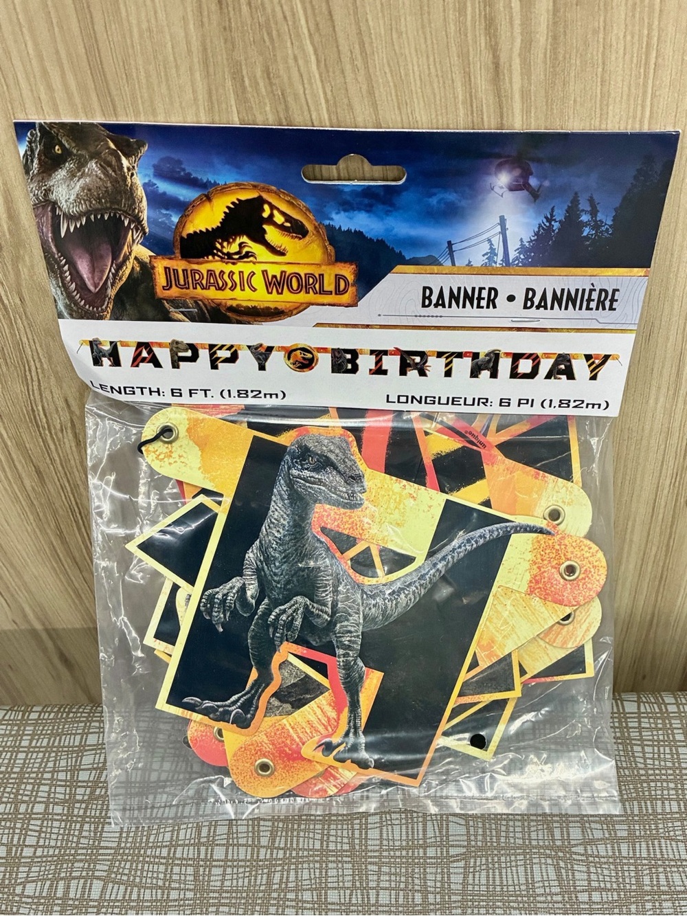 🍭$5🍭 NEW JURASSIC WORLD Banner Happy Birthday 1ct Orange Black Gray